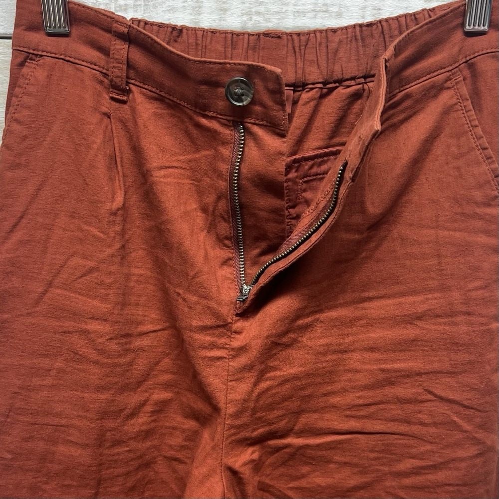Uniqlo Linen Blend Pants Womens XS Brown Wide Leg Crop High Waist Beach Resort - Picture 5 of 11